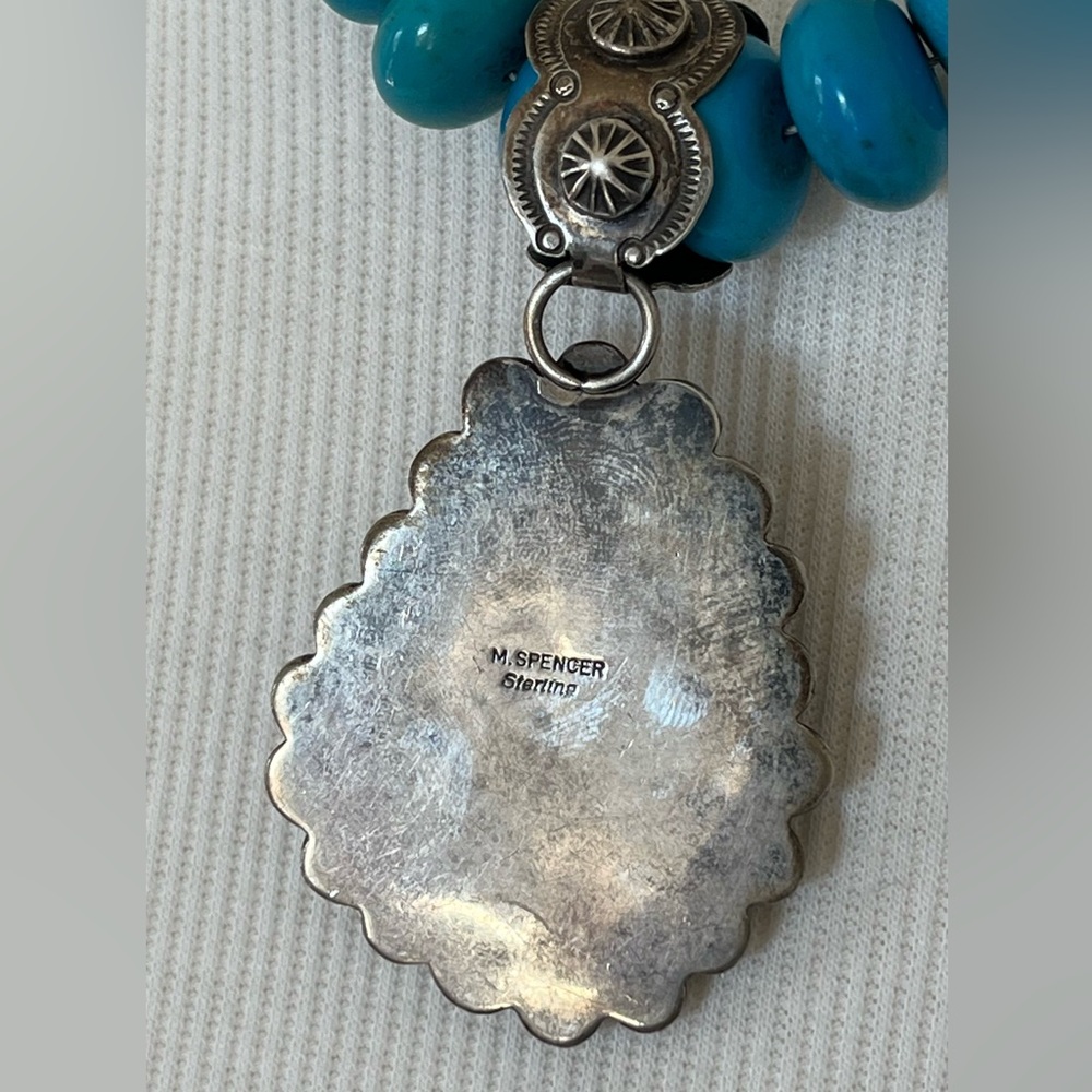 M. Spencer Sterling Sleeping Beauty Turquoise Pendant native western rodeo - Picture 7 of 8